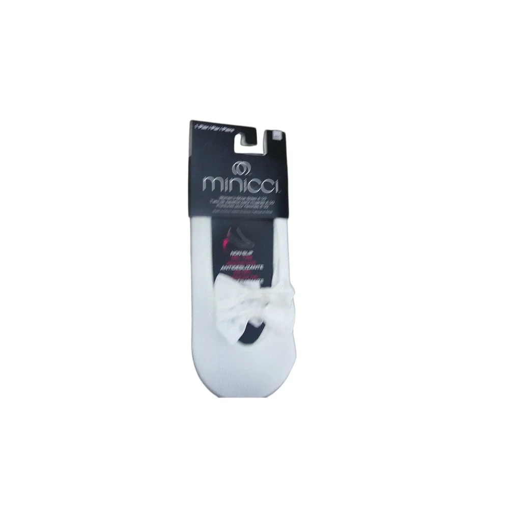 Minicci No Show Liner Socks Womens M/L White NEW Bow Non-Slip Heel Grip
